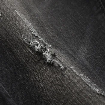 Hombres Slim Boot Cut Semi-quemado Jeans Rasgados de Negocios Casual Jeans Masculinos Mediados de Cintura Elástica Cuatro Temporadas Negro de la parte Inferior de la Campana de Jeans
