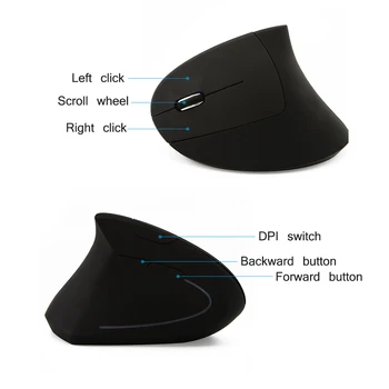 Inalámbrica Vertical a la Derecha/mano Izquierda del Ratón Ergonómico de Juego 1600DPI Ratón Óptico USB, Ratones de Ordenador Con Mouse Pad Para PC Portátil