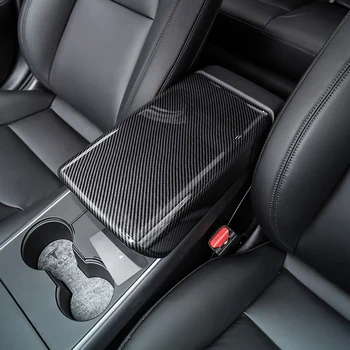 Interior del coche de Carbono Decorativos Pegatinas Apoyabrazos de la Consola central Armazón de la Caja de la Cubierta de la etiqueta Engomada para el Tesla Model 3 2017-2020