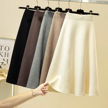 Invierno de Lana de Punto de la Falda de las Mujeres 2020 Otoño de la mitad de la Longitud Cintura Alta de Una línea de punto de algodón Retro Delgado Plisado de la Falda Para las mujeres