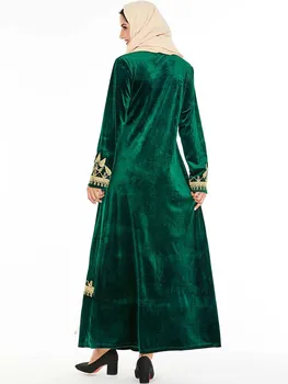 Islámica Ropa Elegante Terciopelo Vestido De Musulmán Las Mujeres Marroquíes Kaftan Maxi Vestido De Kimono Jubah Túnica De Impresión Abaya Vestidos De Turquía