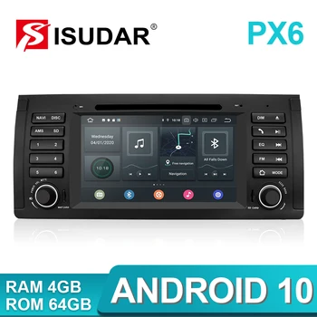 Isudar PX6 1 Din Android 10 Coches reproductor Multimedia GPS Automática de DVD de Radio Para BMW X5 E53 4 gb de RAM y 64GB para ROM de Radio Wifi MirrorLink DSP