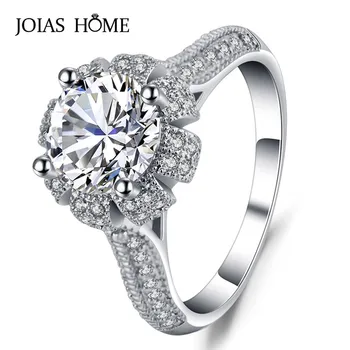 JoiasHome de la plata esterlina 925 anillo de cristal claro de las mujeres de lujo de gama alta quilates de la boda de diamante personalizado anillo de diamantes