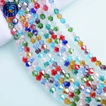 Juleecrystal 4mm Bicone Cuentas de Cristal de colores Mezclados Perlas de Vidrio para la Fabricación de Joyas