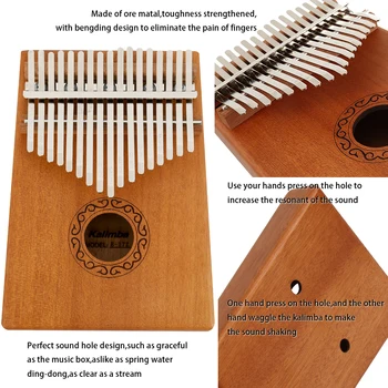 KL9-45 17 Teclas de Kalimba Pulgar de Piano de Alta Calidad de Madera de Caoba, Cuerpo de Instrumentos Musicales con el Aprendizaje Libro Melodía de Martillo