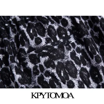 KPYTOMOA Mujeres 2020 de la Moda de Impresión de Leopardo Bolsillos de los Pantalones Vintage de Alta Cintura Elástica con Cordones de Mujer Tobillo Pantalones de Mujer