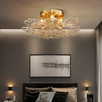 LED de Iluminación de la lámpara de Cobre Para el Dormitorio Comedor Creativo Postmoderna de la Luminaria de Lujo Ronda Hogar Decora Colgantes de Cristal de la Lámpara
