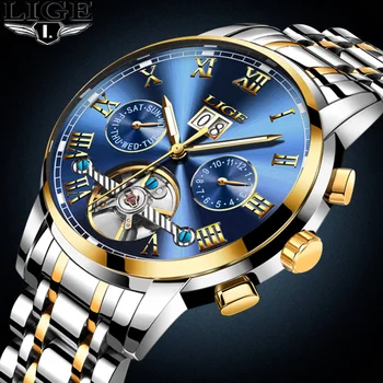 LIGE Reloj de los Hombres de Negocios de la prenda Impermeable del Reloj para Hombre Relojes de Marca de Lujo de la Moda Casual, Deporte Mecánico reloj de Pulsera Relogio Masculino