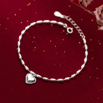 LKO nueva llegada de la moda de plata 925 simple moda del corazón de la pulsera de las mujeres S925 romántico Dulce de la pulsera para niñas