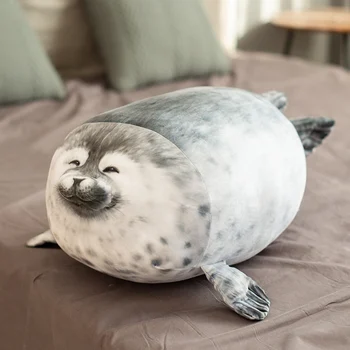 La Impresión 3D de la Felpa de la Sonrisa Sello de Juguete de Peluche real de grasa de Foca de Peluche Almohada Animales marinos Mundo de lobos de mar Cojín Abrazo mensaje de almohada