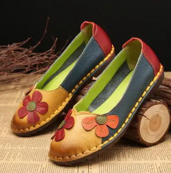 La marca de la Venta Caliente de las Mujeres Plana Casual Zapatos de Goma de la Primavera y el Otoño zapatillas de Ballet para las Mujeres de Cuero Zapatos Casual W2 35