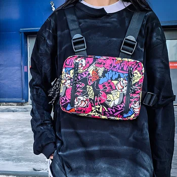 La moda de Graffiti Hip-Hop en el Pecho Bolsas Para Hombre de la Moda de Doble Apertura Rectángulo Mujeres Streetwear Sgraffiti de impresión en el Pecho Rig Bolsa de 2020
