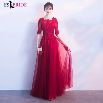 La moda de Noche de color Rojo Vestido de Fiesta Una línea de Manga Corta de la Boda Formal Vestido de la Ocasión Especial de las mujeres vestido de Noche Vestidos de ES1621