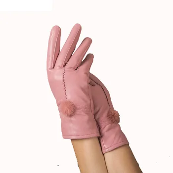 La moda de buena calidad 2020 de las mujeres de cuero genuino guantes de otoño y de invierno, guantes térmicos de visón de piel pelota de cuero y piel