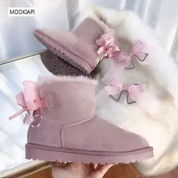 La más alta calidad de marca China de las mujeres botas de nieve en 2019, real de piel de oveja, la lana, nuevos zapatos de mujer, tres usando métodos