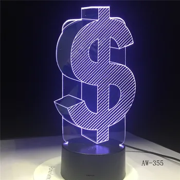 La novedad 3D Signo de Dólar USD Decoración del Hogar de la Lámpara de Flash Ambiente de Fiesta Luminarias Táctil de 7 Colores Cambio hizo que la Ilusión de la Luz AW-355