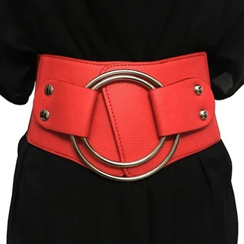 Lady Retro Amplia Correas de Cintura Elástico Corsé Elástico de Cintura Hueco de Metal Grande O-anillo de Mujer de Cinturón Para el Vestido de Chaqueta