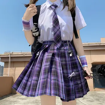 Las Mujeres De Color Púrpura Negro Goth Plisado Falda A Cuadros Glir Altura De La Cintura Sexy Mini Faldas Escuela Japonesa De Harajuku Anime Traje De Marinero