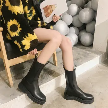 Las Mujeres De Tacón Grueso Botas De Tobillo De Mujer Zapatos De Otoño De La Marca Del Diseñador De Chelsea Botas De Mujer Botas De Plataforma Lasdies Moda 2020