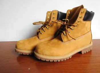 Las botas amarillas de hombre alto clásico de la moda de utillaje botas de algodón acolchado zapatos masculinos de cuero genuino de nieve zapatos de dedo del pie redondo