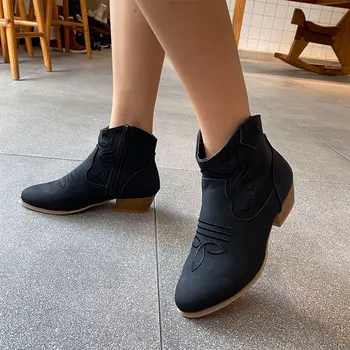 Las mujeres de Tobillo Botas de los Zapatos de las Señoras de Cuero de la PU de Mediados Talón de Paisley Cremallera 2020 Mujer de Moda Otoño Más el Tamaño de las Botas de Nuevo