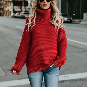 Las mujeres prendas de punto suéteres de moda de color sólido suéter pullovers mujeres tops de las señoras 2021 otoño invierno suelta de espesor mujeres suéteres