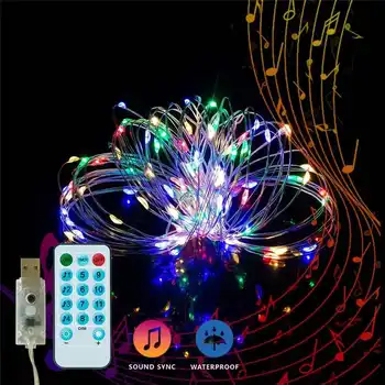 Led Cadena de Luz de música de la luz 5M/10M de Cable de Cobre LED Cadena de Luces USB al aire libre LLEVÓ Luces de Hadas Impermeable de Navidad de la Cadena de la Luz