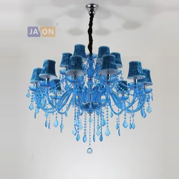 Led e14 Europeo de Hierro de Cristal de Vidrio de Tela Azul de la Iluminación de la lámpara Lamparas De Techo de la Suspensión de la Luminaria Lampen De hall de entrada