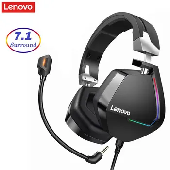 Lenovo Gaming Headset Auriculares de Sonido Envolvente RGB Colorido de la Luz de los graves Profundos de la in-ear con Micrófono para PC Portátil Gamer Auricular