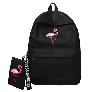 Lienzo Mochila de las mujeres/Niñas de la Escuela de Bolsas para las Adolescentes Cartera Flamingo Mochila Mujer Rosa/negro Saco Un Dos Mochila del Estudiante