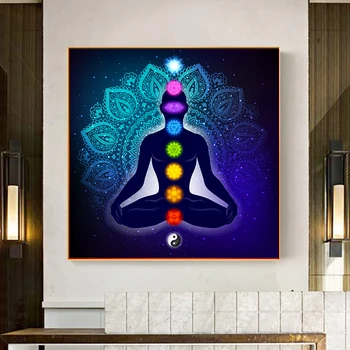 Lienzo de Pintura de Arte de Afiches Impresiones Indios Buda Meditación 7 Chakra Yoga Deportes Arte de la Pared para la Sala de estar del Dormitorio sin enmarcar