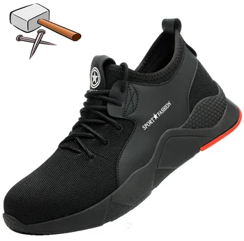 Ligero y Transpirable Hombres de los Zapatos de Seguridad de Acero del Dedo del pie Zapatos de Trabajo Para los Hombres Anti-aplastamiento de la Construcción de la Zapatilla de deporte
