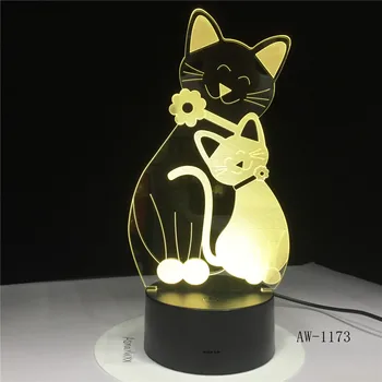 Lindo Flash Cat Lámpara de 7 Colores que cambian la Lamparita de Luz 3D Gato estado de Ánimo Toque la Lámpara de la Decoración del Hogar, Regalos a los Niños de la Gota AW-1173