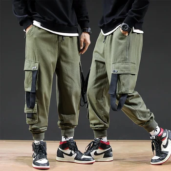 Los Hombres Cintas Streetwear Pantalones De Carga 2021 Primavera Otoño De Hip Hop De Los Corredores De Pantalones De Peto Negro De Moda Bolsillos Holgados Pantalones