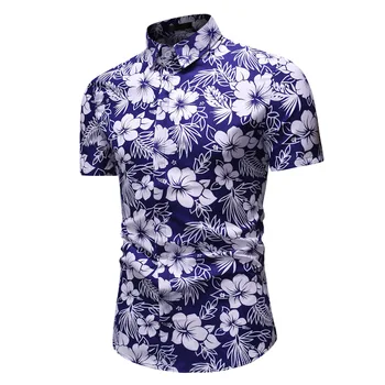 Los hombres de la nueva marca personalizada negocio de la moda casual de manga corta impresa camiseta camisa Hawaiana para hombre camisas para hombre camisas de vestir