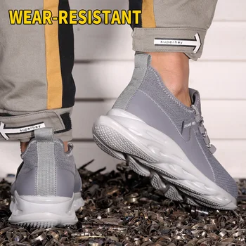 Los hombres trabajan en la seguridad de los zapatos de puntera de acero Antismash Antipuncture de protección Antideslizante transpirable suave luz de seguridad de la zapatilla de deporte botas de