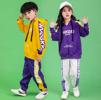 Los niños de Hip Hop Conjunto de Ropa Sudadera Camisetas Tops de Oro Haren Pantalones para Niñas Niños Trajes de Baile de Baile de Salón de la Ropa