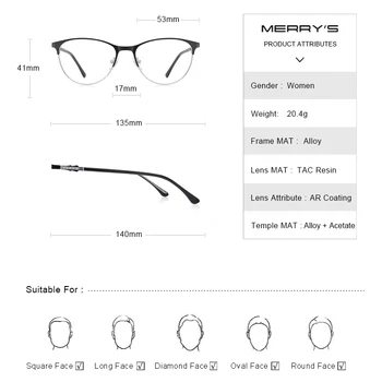 MERRYS DISEÑO Retro Gafas Ojo de Gato Marco de las Damas de la Moda de Gafas de Miopía Prescripción Óptica Gafas S2218