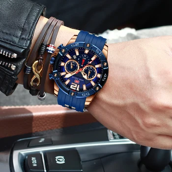 MINI FOCO Reloj de los Deportes Chronogragh Impermeable Azul de Oro de la Marca Superior de Silicona Banda de Múltiples funciones del reloj de Pulsera Casual Masculina Reloj Grande