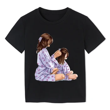 Madre Amante de la Super Mamá y la Hija de Impresiones Dulces Niñas T-shirt de 3 a 9 Años los Regalos de Cumpleaños de Suave Algodón de la Camiseta de los Niños