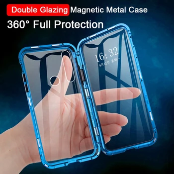 Magnético de Metal de Doble cara de Cristal de Caso Para Huawei Honor Nota 10 20 Lite Ver 20 P30 P20 Pro 8X 9X Nova 5 5i 4 4E 3i Play 3 Cubierta