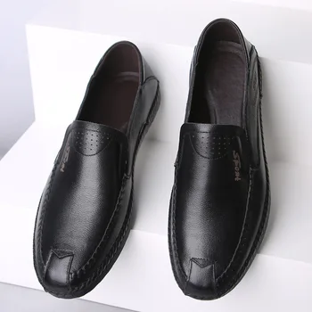 Merkmak 2019 originales de la Marca de Cuero de los Hombres Zapatos Casuales de la Moda Slip-on Mocasines Cómodos de Gran Tamaño a la Conducción de Calzado Otoño Pisos