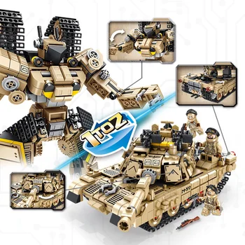 Militares del futuro M1A2 Abrams Principal Tanque de Batalla de transformación robot 2in1 batisbricks bloque de construcción de la 2 ª guerra mundial el ejército de figuras de ladrillos juguetes