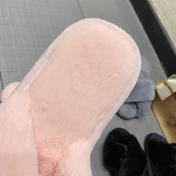 Mo Dou de Invierno de las Mujeres de la Casa de Zapatillas de Piel de Imitación de la Moda Caliente Zapatos de Mujer de Deslizamiento en los Pisos de la Mujer Diapositivas Negro Rosa Gris Acogedora Casa Peludo