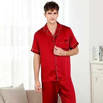 Moda originales pijamas de seda, los hombres mangas cortas sexy pijama de seda para los hombres de color puro de seda interior de desgaste de pijamas para hombre