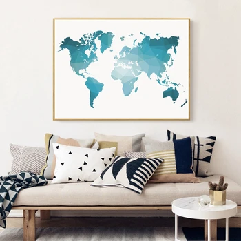 Moderno Abstracto Pintura en tela Azul Mapa del Mundo Cartel de Arte en Pintura y Grabado a Casa una Imagen de la Decoración de la Sala de Arte Mural