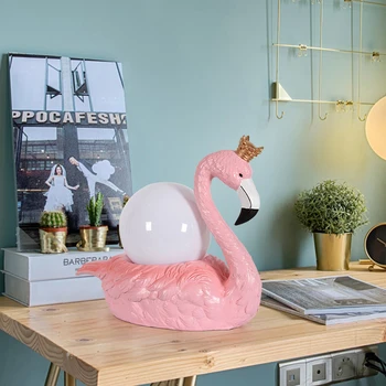 Moderno Creativo De La Historieta Romántica Pink Flamingo Simple Lámpara De Mesa Para El Dormitorio Lámparas De Luz Led De La Boda De La Sala Kid Lámpara E14