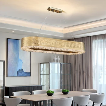 Moderno oval lámparas de araña de cristal para la sala de estar rectángulo de oro de acero inoxidable iluminación interior de la cocina de la isla de lámparas colgantes