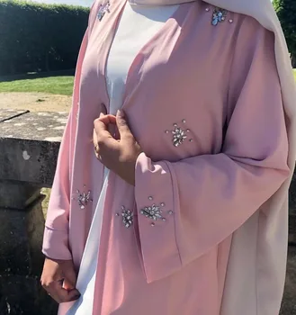 Musulmán Abaya Diamantes De Abalorios Cardigan Completo Vestido De Kimono Túnica Larga Vestidos De Jubah Dubai Oriente Medio Ramadán Islámico Árabe Ropa
