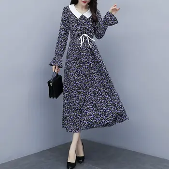 Más el Tamaño de Ropa de Mujer 2020 la Primavera y el Otoño Vestido de flores la mitad de la longitud Suelto coreano Vestido de Manga Larga Vestidos de Fiesta KN016